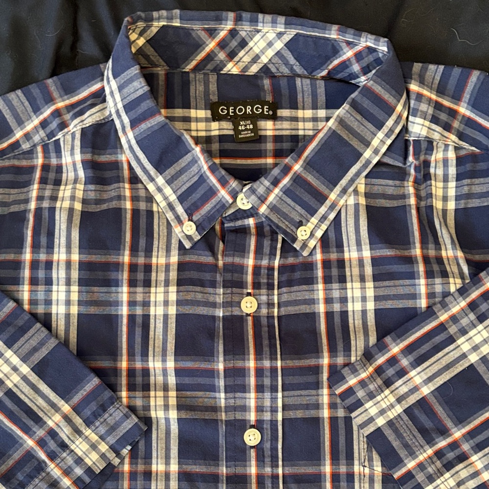 3/$20 George Men's Blue and Beige Plaid Casual Shirt